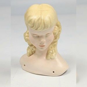 Vintage Ceramic Doll Bust Art Deco Style Victorian Girl Blonde Ringlets  Rare